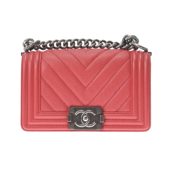 CHANEL Boy chanel Small Chain Shoulder Bag V-Stitch Red - Picture 1 of 12